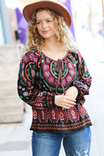 Load image into Gallery viewer, Take The Leap Black &amp; Mauve Border Print Boho Tie Top