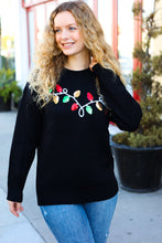 Load image into Gallery viewer, It&#39;s Lit Black Sequin Embroidered Christmas Lights Sweater