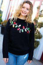 Load image into Gallery viewer, It&#39;s Lit Black Sequin Embroidered Christmas Lights Sweater