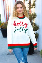 Load image into Gallery viewer, Hohoho Red &amp; Green &quot;Holly Jolly&quot; Lurex Embroidered Sweater