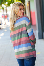 Load image into Gallery viewer, Feeling Bold Blue/Olive Textured Vintage Stripe Top