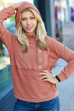 Load image into Gallery viewer, Cozy Up Rust Princess Line Out Seam Button Down Hoodie