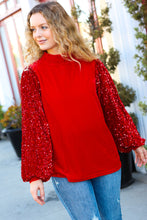 Load image into Gallery viewer, Under the Lights Red Velvet &amp; Sequins Mock Neck Top