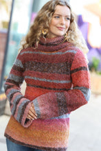 Load image into Gallery viewer, Going My Way Rust &amp; Mustard Stripe Boucle Turtleneck Sweater