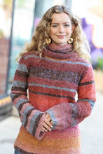 Load image into Gallery viewer, Going My Way Rust &amp; Mustard Stripe Boucle Turtleneck Sweater
