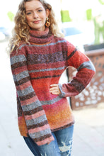 Load image into Gallery viewer, Going My Way Rust &amp; Mustard Stripe Boucle Turtleneck Sweater