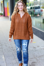 Load image into Gallery viewer, Can&#39;t Resist Rust Cable Knit Notched Neck Pullover Sweater