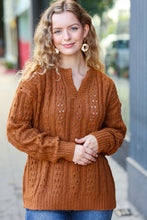 Load image into Gallery viewer, Can&#39;t Resist Rust Cable Knit Notched Neck Pullover Sweater