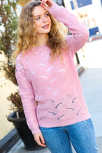 Load image into Gallery viewer, Give Joy Pink Pointelle Shoulder Lace Knit Sweater