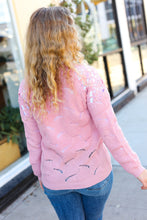 Load image into Gallery viewer, Give Joy Pink Pointelle Shoulder Lace Knit Sweater