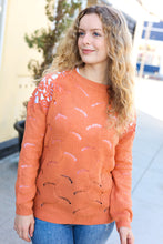 Load image into Gallery viewer, Give Joy Peach Pointelle Shoulder Lace Sweater