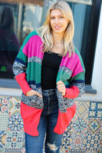 Load image into Gallery viewer, Face The Day Magenta &amp; Hunter Green Two Tone Cardigan
