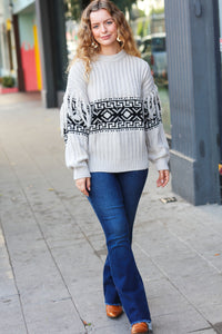 Ready For Anything Taupe & Black Tassel Aztec Sweater
