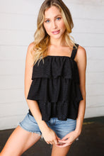 Load image into Gallery viewer, Black Eyelet Tiered Sleeveless Lined Top