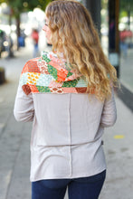 Load image into Gallery viewer, Rust &amp; Olive Patchwork Print Yoke Hoodie Top