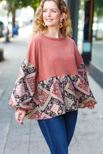 Load image into Gallery viewer, Rust Boho Patchwork French Terry Babydoll Top