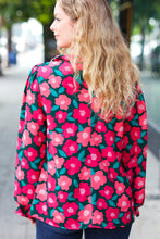 Load image into Gallery viewer, Your Best Days Magenta &amp; Hunter Green Floral Print Frill Neck Top