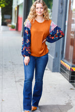 Load image into Gallery viewer, On Your Way Rust &amp; Navy Floral Textured Hacci Top