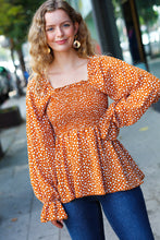 Load image into Gallery viewer, Rust Leopard Print Smocked Ruffle Hem Top