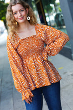 Load image into Gallery viewer, Rust Leopard Print Smocked Ruffle Hem Top