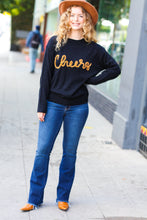 Load image into Gallery viewer, Take Note Black Embroidery &quot;Cheers&quot; Oversized Knit Top