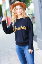 Load image into Gallery viewer, Take Note Black Embroidery &quot;Cheers&quot; Oversized Knit Top