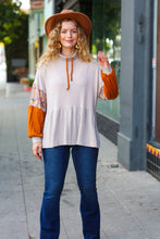 Load image into Gallery viewer, Easy Days Ahead Taupe/Rust Turtleneck Babydoll Terry Top