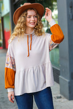 Load image into Gallery viewer, Easy Days Ahead Taupe/Rust Turtleneck Babydoll Terry Top