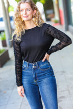 Load image into Gallery viewer, Can&#39;t Help But Love Black Shirred Velvet Mesh Blouse