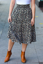 Load image into Gallery viewer, It&#39;s Your Day Black Ditzy Floral Smocked Waist Midi Skirt