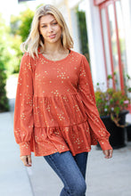 Load image into Gallery viewer, Hello Beautiful Rust Ditzy Floral Thermal Tiered Babydoll Top