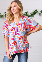Load image into Gallery viewer, Blue &amp; Fuchsia Geometric Print Woven Top