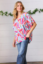Load image into Gallery viewer, Blue &amp; Fuchsia Geometric Print Woven Top