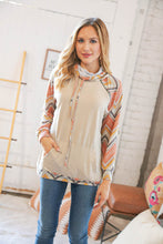 Load image into Gallery viewer, Taupe Chevron Color Block Zipper Hoddie