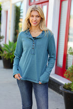 Load image into Gallery viewer, Going My Way Teal Contrast Stitch Henley Top