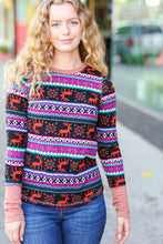 Load image into Gallery viewer, Festive Black &amp; Fuchsia Christmas Print Thermal Top