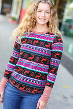 Load image into Gallery viewer, Festive Black &amp; Fuchsia Christmas Print Thermal Top