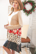 Load image into Gallery viewer, Taupe Floral &amp; Leopard Print Tiered Pocketed Mid Dress