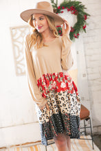 Load image into Gallery viewer, Taupe Floral &amp; Leopard Print Tiered Pocketed Mid Dress