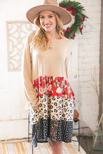 Load image into Gallery viewer, Taupe Floral &amp; Leopard Print Tiered Pocketed Mid Dress