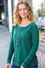 Load image into Gallery viewer, All I Need Hunter Green Contrast Stitch Henley Top