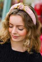 Load image into Gallery viewer, Pink &amp; Gold Glitter Top Knot Headband