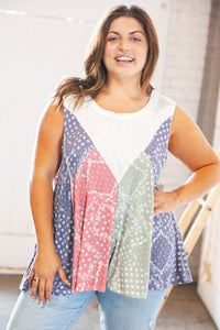 Ditzy Floral Color Block Two-Tone Terry Swing Tank