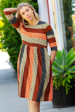 Load image into Gallery viewer, Love You Truly Taupe &amp; Black Leopard Stripe Fit &amp; Flare Dress