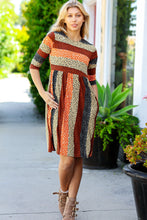 Load image into Gallery viewer, Love You Truly Taupe &amp; Black Leopard Stripe Fit &amp; Flare Dress