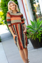 Load image into Gallery viewer, Love You Truly Taupe &amp; Black Leopard Stripe Fit &amp; Flare Dress