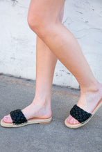 Load image into Gallery viewer, Black Chunky Woven Flat Slides Sandals