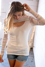 Load image into Gallery viewer, Cream Multicolor Stripe Round Neck Cut Out Top