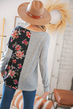 Load image into Gallery viewer, Grey &amp; Black Floral Surplice Button Knit Top