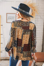 Load image into Gallery viewer, Black &amp; Taupe Multi Leopard Patchwork Yoke Tie String Top